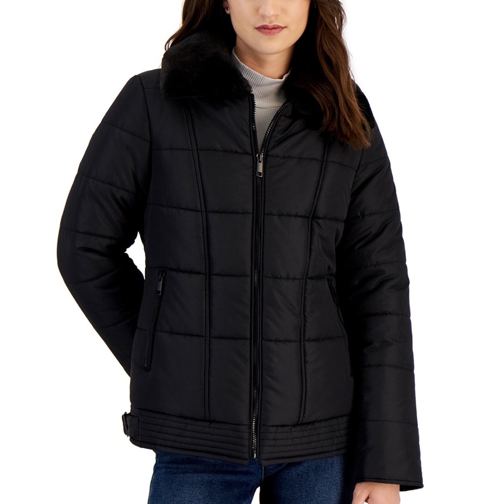Junior Belted Faux-Fur-Collar Puffer Coat